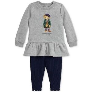Polo Ralph Lauren GREY Baby Girls Polo Bear Sweatshirt & Legging Set